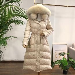 Women's Trench Coats Hooded Coat Winter Warm Windproof Jacket Women Fluffy Faux Fur Collar White Duck Down Jackets Overcoat