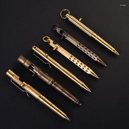 High Quality Creative Retro Brass Metal Ball Point Pen Bolt Tactical Copper Ring Gift Business Office Signature