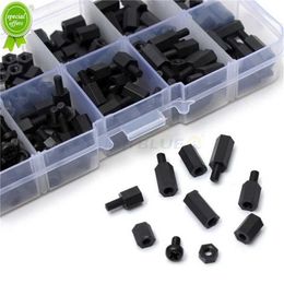 New 200Pcs/set M2 M2.5 M3 M4 Black/White Hex Nylon Standoff Spacer Column Flat Head Nylon Plastic Spacing Screws Nuts