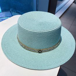 Wide Brim Hats 2023 Flat Top Straw Hat For Women Ladies French Style Summer Sun Holiday Travel Bucket