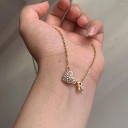 Pendant Necklaces Simple Small Cubic Zircon Initial Letter Heart Name Necklace Trendy Gold Color CZ Alphabet Charm Collar Steel Thin Chain