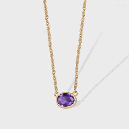 Pendant Necklaces 2023 European And American Style Sweet Cool-Shaped Design With Purple Zircon Women's Fashion Retro Oval Clavicle Chain