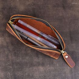 42Pcs Vintage Cowhide Zipper Pen Case School Bag