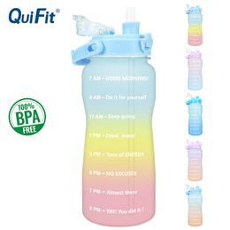 Water Bottles Quifit Half Gallon 2L Water Bottle with Straw 2L Tritan BPA Non Incentive Quotation Time Mark 2000ml Water Bottle Star Style 230508