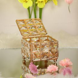 Jewellery Pouches Crystal Box Golden Square Display Organiser Keepsake Home Decorative For Storage Trinket Ring Earring