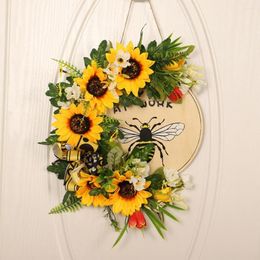 Decorative Flowers Attractive Door Hanging Garland Easy Care Easy-to-Hang Realistic Looking Honeybee Festival Wreath Home Supply