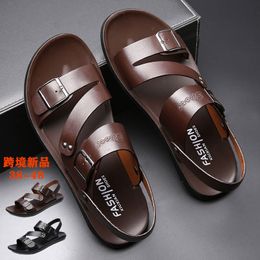 Sandals Concise Men's Solid Color PU Leather Men Summer Shoes Casual Comfortable Open Toe Soft Beach Footwear Male 230508