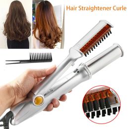 Connectors Hair Curling Iron Max 2 Way Rotating Curler 2 In 1 Straightener Brush Smoothing Electric brush 230509