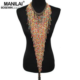 Pendant Necklaces MANILAI Bohemian Style Design Women Fashion Charm Jewellery Resin Bead Handmade Long Tassel Statement Link Chain Choker Necklace 230509
