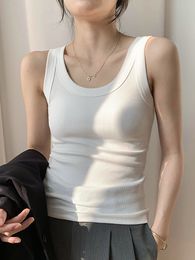 Womens Tanks Camis Summer Women White Tank Top Tight Ribbed Female Knit Vest Sexy Thick Straps Simple Casual Fitness Basic Solid Clothing UPTOAILEI 230509