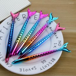 48Pcs Mermaid Shape Ballpoint Pens Gradient Colorful Beautiful Fish Tail Gift Pen Stationery Cartoon Gel