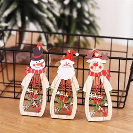 Factory Christmas Tree Decoration Hanging Wooden Hollow Santa Snowman Reindeer Carve Pendant Ornaments Xmas Holiday Party Favors