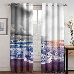 Curtain Natural Scenery Landscape Sea Dark Clouds City 2 Pieces Thin Window Drapes For Living Room Bedroom Decor