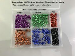 Supplies Personalised 100PCS 4mm Aluminium Closed Bird Leg Bands for Budgerigar ( max 11 characters)