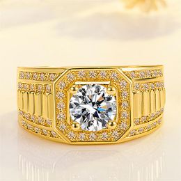 Cluster Rings Jewelry Men's 14K Yellow Gold Plated Square Cut Cubic Zirconia Octagon Ring 10k Solid Nugget Diamond Mens