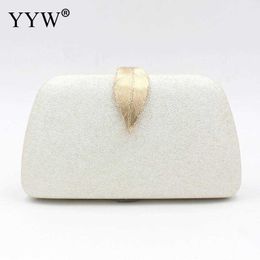 Evening Bags White Satin Clutch with Metal Leaf Buckle Party for Women 2023 Fashion Ladies Handbag Purse Bridal Cluthes 230427