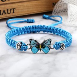 Link Bracelets Handmade Braided String Bracelet For Women Blue Butterfly Pendant Adjustable Charm Bangles Fashion Girl Jewellery Gifts