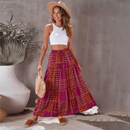 Skirts Bohemian Printed Long Dress Womens Clothing Summer Ruffles Ethnic Skirt 230509