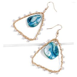 Dangle Earrings Pearl Drop Earring Blue Women Fashion Triangle Decor Pendant Jewellery Gift