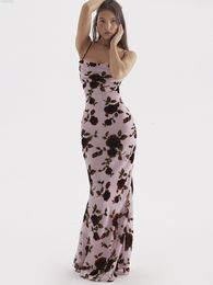 Party Dresses Mingmingxi Lace Up Backless Maxi Sexy Mesh Floral Printing Bodycon Holiday Elegant Spaghetti Strap Summer 230508