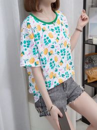 Women's T Shirts L-4XL Large Size Cotton T-shirts Female Summer Casual Loose Tshirt Mom Flowers Print Vintage Tees Tops Oversize Clothing