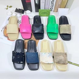 Factory Direct Sales Presbyopic Candy Colour New Square Toe Flat Bottom Printed Ankle-Strap Sandals Slippers