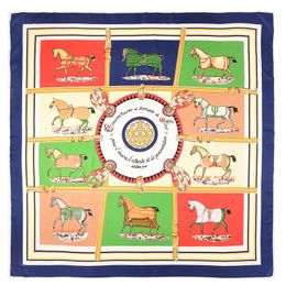 Sarongs POBING Luxury Brand 100 Twill Silk Scarf Woman Swift Horse Wraps Echarpe Square Female Big Size Shawl Hijab Neckerchief 230508