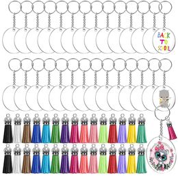 Keychains Lanyards 1 set Acrylic Clear Circle Blanks Keychain Tassels Set Keyring Jump Rings For Jewelry DIY 230508