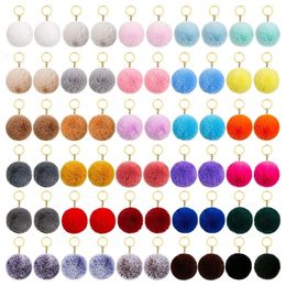 Keychains Lanyards 50 Pcs Pom Fluffy Keyrings Soft Plush Charm Keyring Colourful Faux Fur Keychain Ball for Women and Girls 230508