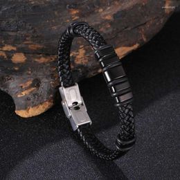 Charm Bracelets Trendy Brand Black Braided Leather Men Bracelet Stainless Steel Buckle Rock Hip Hop Bangle Male Jewellery Accessories Gift