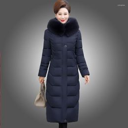 Women's Trench Coats X-long Women Winter Coat Thick Warm Parkas Cotton Padded Jackets Slim Hooded Fur Collar Female