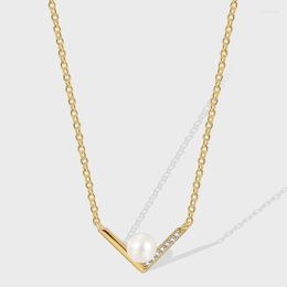 Pendant Necklaces Simple Cold Style Single Shell Pearls Female Fashionable Temperamental All-Match Micro Inlaid Zircon Clavicle Chain