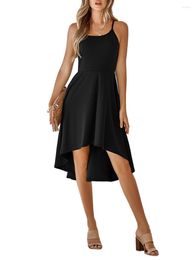 Casual Dresses Nensiche Womens Spaghetti Strap Sleeveless Elegant Dress Summer Solid Colour High Low A-line Party Cocktail Midi