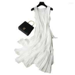 Casual Dresses Women Natural Silk Evening Long Party Beach Holiday Dress White High Quality Clothing 70130q3