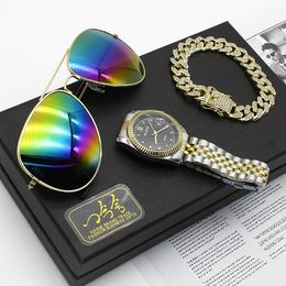 (Home Garden Watches The New Men 's Fashion Watches Master Sun Glasses Quartz Table 3 세트 도매 및 대외 무역 사업 선물