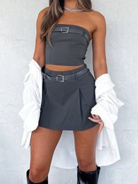 Two Piece Dress Two Piece Sets Women Summer Grunge Y2K Skirt Outfits Sleeveless Tube Crop Tops Short Skirts 2Pcs Sets Female E Girl 230509