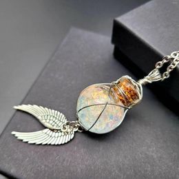 Chains Faux Opal Globe Lantern Style Vial With Large Wing Charms