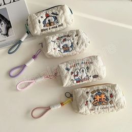 Literary Embroidery Makeup Bag Soft Cotton Women Zipper Cosmetic Organizer Cute Small Make Up Pouch Student Portable Pencil Case