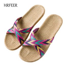 Slippers HRFEER Women Flax Home Indoor Floor Shoes Woman Cross Belt Silent Sweat Shoe For Summer Womens Sandals