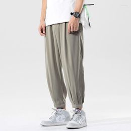 Men's Pants Oversized Ice Silk Harem Men Summer Solid Colour Loose Straight Korean Elastic Waist Strap Casual Japanese Streetwear