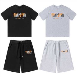 Designer Fashion Clothing Tees Trapstar Orange Grey Towel Embroidered Short Sleeve Shorts Set Loose Relaxed Trendy High Street Tshirt Casual Cotton S