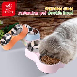 Feeding Fenice Pet Double Bowls Dog Food Water Stainless Steel Cat Drinking Dish Feeder Pet Puppy Supplies Small Dogs Cats Feeding Bowls