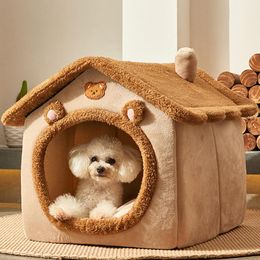 Mats 2022 New Pet Nest Sleep Kennel House Winter Warm Small Dogs Removable Foldable Dog Cartoon House Teddy Cat Bed Pet Supplies