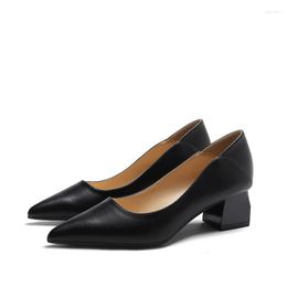 Dress Shoes 2023 Black Block Heel Work Pointed 5cm Women Pumps Point Toe