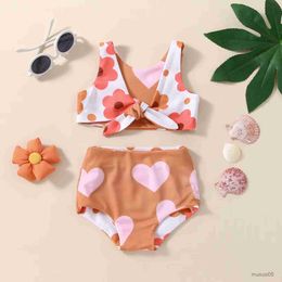 Two-Pieces Baby Girls Swimsuits Toddler Kid Floral Print Swimwear For Girls Bikini Set Infant Summer Bikini Set