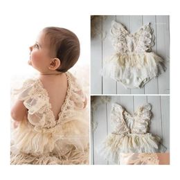 Jumpsuits Baby Girls Rompers Born Summer Autumn Lace Flower Backless Romper Princess Elegant Jumpsuit Tutu Dress Onepieces Outfits1 Dhwxs