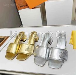 Designer Sandal Shake Flat Mule Women Metallic Lambskin Slipper Mid Heel Slippers High Heeled Chunky Heels Slides Fashion Summer Slides 35-41