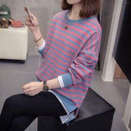 Women's Hoodies Casual Female Loose O-neck Women Stripe Cotton Hoodie Clothes 2023 Autumn Long Sleeve Kawaii Korean Sweatshirt Tops A410