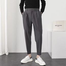Men's Pants Fashion Men Elastic Waist Small Feet Slim Korean Formal Pleated Tapered Male Blazer Suit Classic Streetwear Trousers