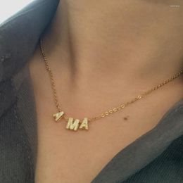 Pendant Necklaces 3 Zircon Letters Customise Name Choker Necklace Womem Men Trendy Gold Colour Small CZ Alphabet Charm Steel Chain Collar